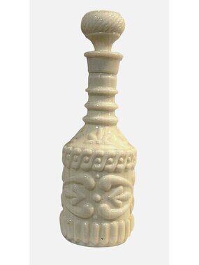 Liquor Bottle White Milk Glass with Cork Stopper 12" Tall KY DR8 230  119 3 09